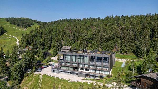 Dein Hotel in Olang: Willkommen im Olangerhof! Modernes Hotel am Bergfuß umgeben von Bäumen und grünen Wanderwegen