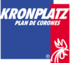 Kronplatz Plan de Corones Logo mit blauem und rotem Hintergrund und stilisiertem Hahn